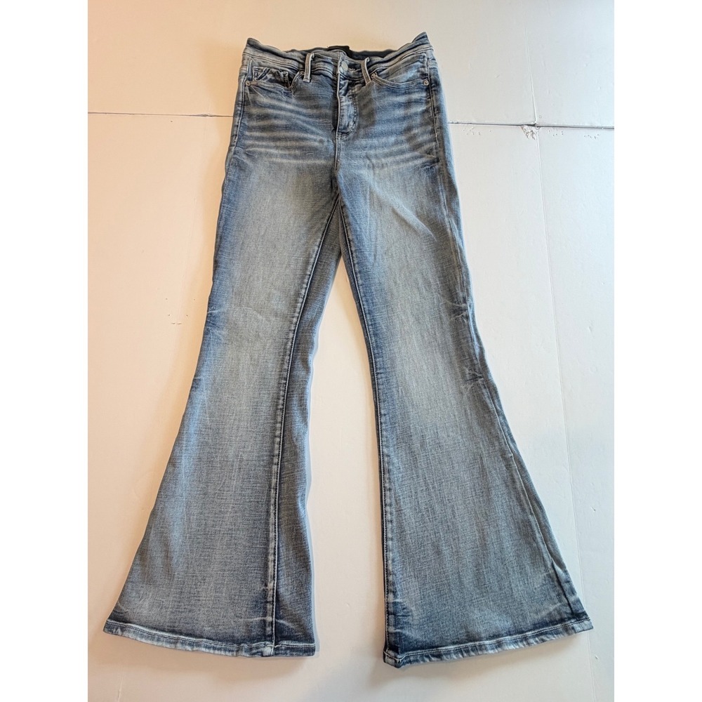 Buckle Black High Rise Flare Jeans Light Wash Denim Blue Womens 27 x 30